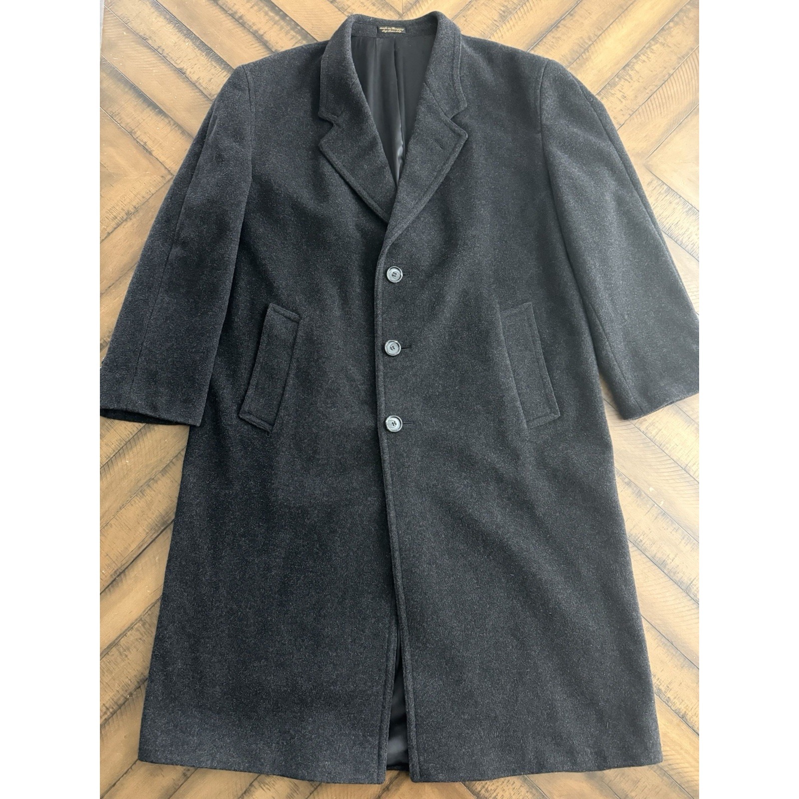 Vintage Chaps Ralph Lauren Black Lambswool Long Coat Classic Wool Overcoat